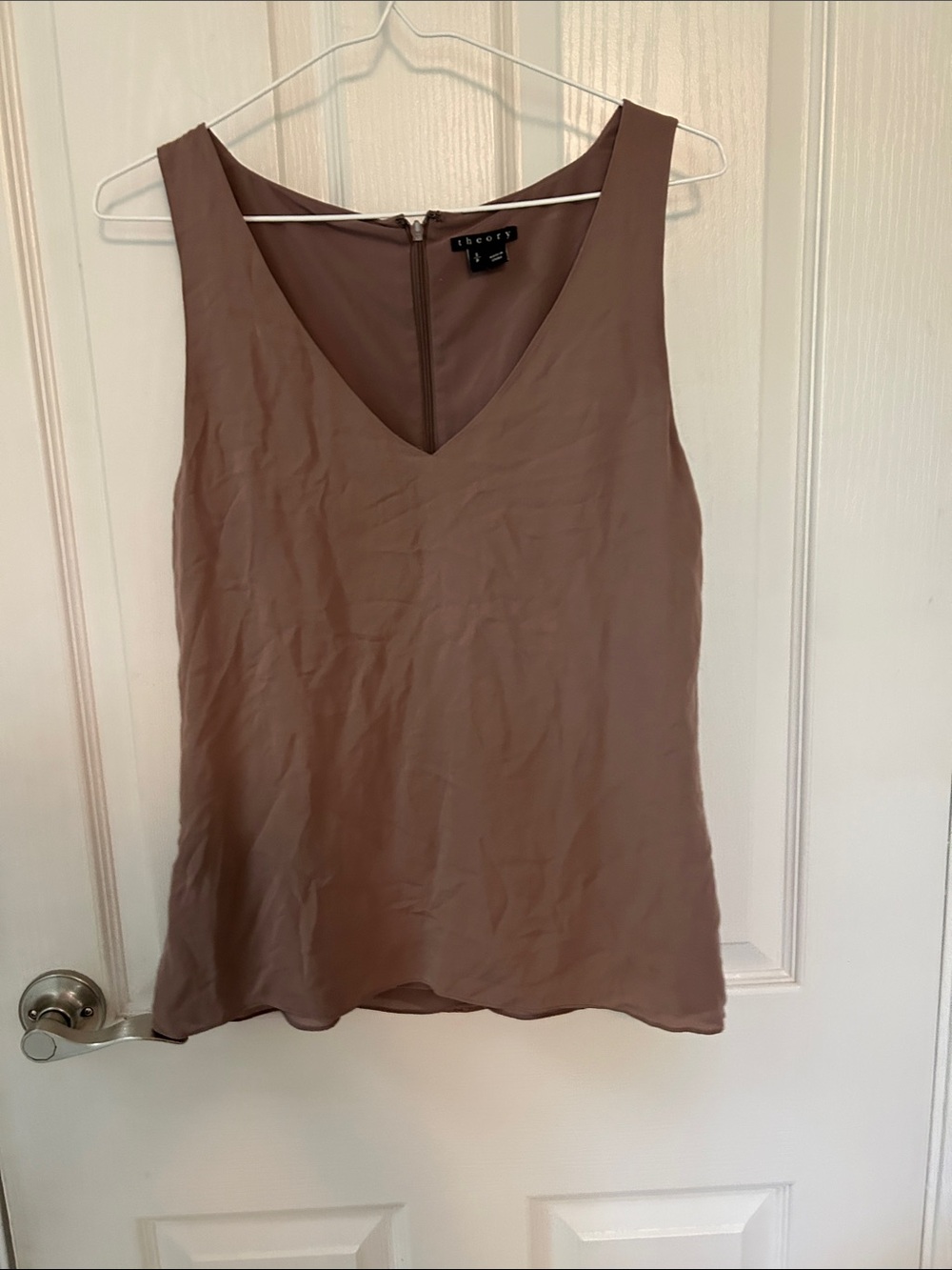 Theory Mauve-Brown V-Neck Sleeveless Silk Camisole